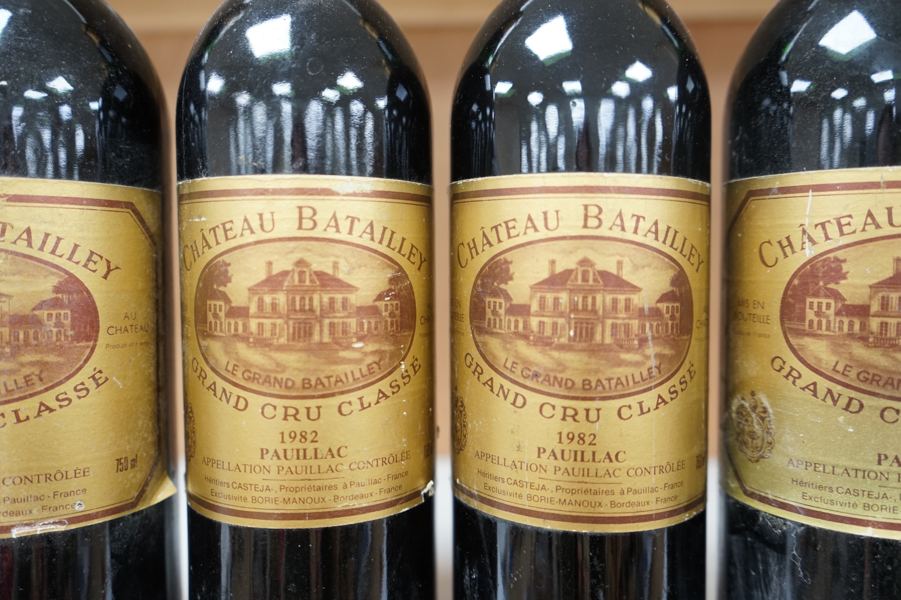 Four bottles of Chateau Batailley, 1982 Grand Cru Classe red wine. Condition - good.